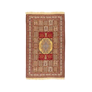 Red shiriki kilim with yellow medallion
