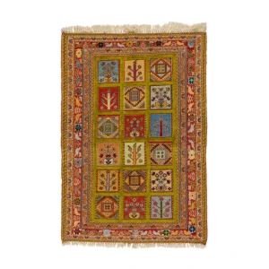 Olive green frames Kilim rug with red border