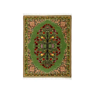 Handwoven kilim rug with tree design, green shades -Natural colors