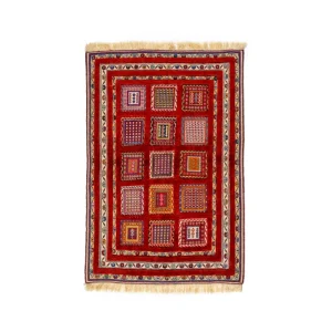 Red background kilim rug with Red border